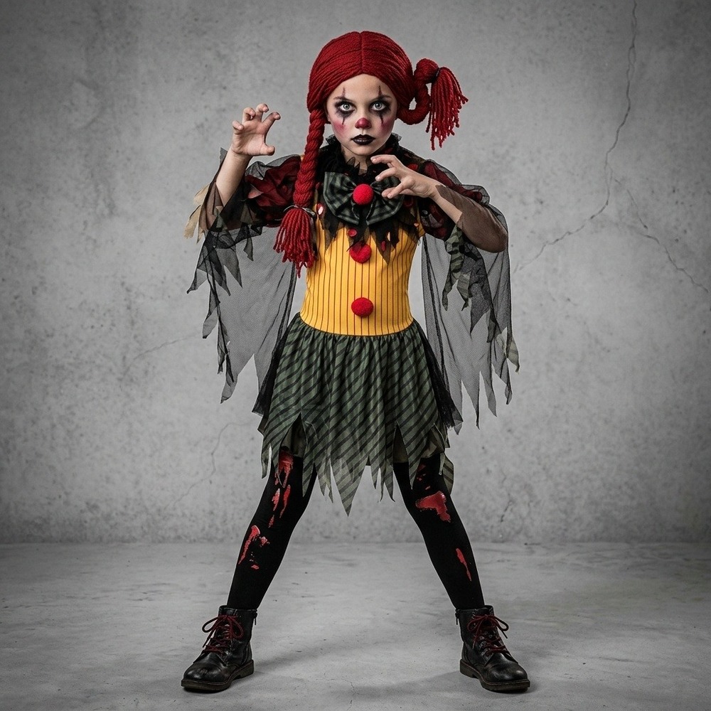 Zombie Clown Child Costume Rubie´s Opus Girl Dress Leggings Wig Halloween 4-6